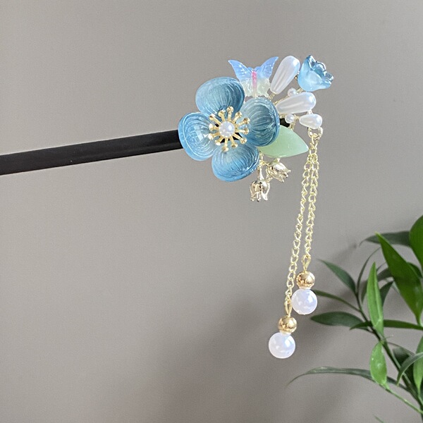 Ancient Style Flower and Butterfly Wooden Hairpin, New Chinese Style, High-End Daily Elegance, Hanfu Cheongsam Hairpin, Hair Accessories Wholesale