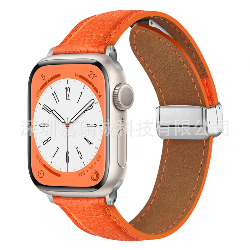Apple Watch第1～11世代/Ultra3/SE3対応 ライチ柄折りたたみ式マグネットバックル時計バンド|undefined