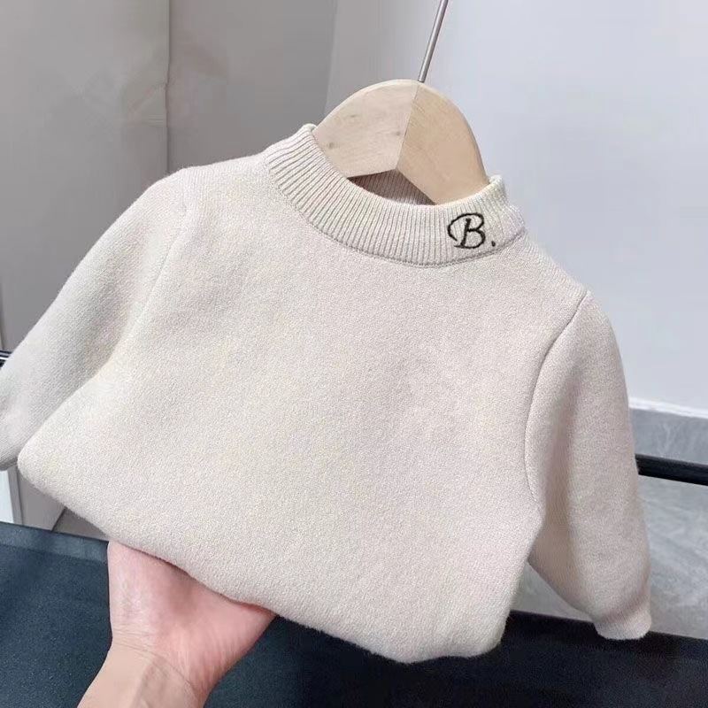 얇은 살구 스웨터 칼라 문자 B