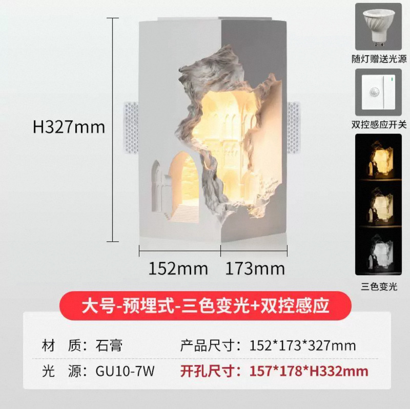 亚特兰蒂斯石膏灯嵌入式壁灯墙角内嵌感应灯走廊过道民宿led灯|undefined