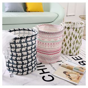 Large Cotton and Linen Barrel Dirty Clothes Basket Large Capacity Satchel Storage Box Clothes Wardrobe Fabric Toys Sundry Storage Box