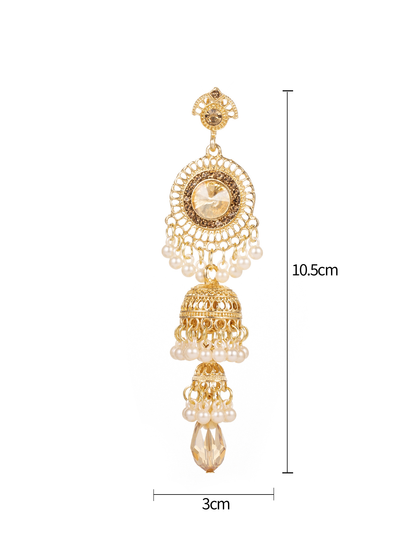 1 Pair Retro Round Bell Pearl Plating Inlay Alloy Acrylic Gem Drop Earrings display picture 16