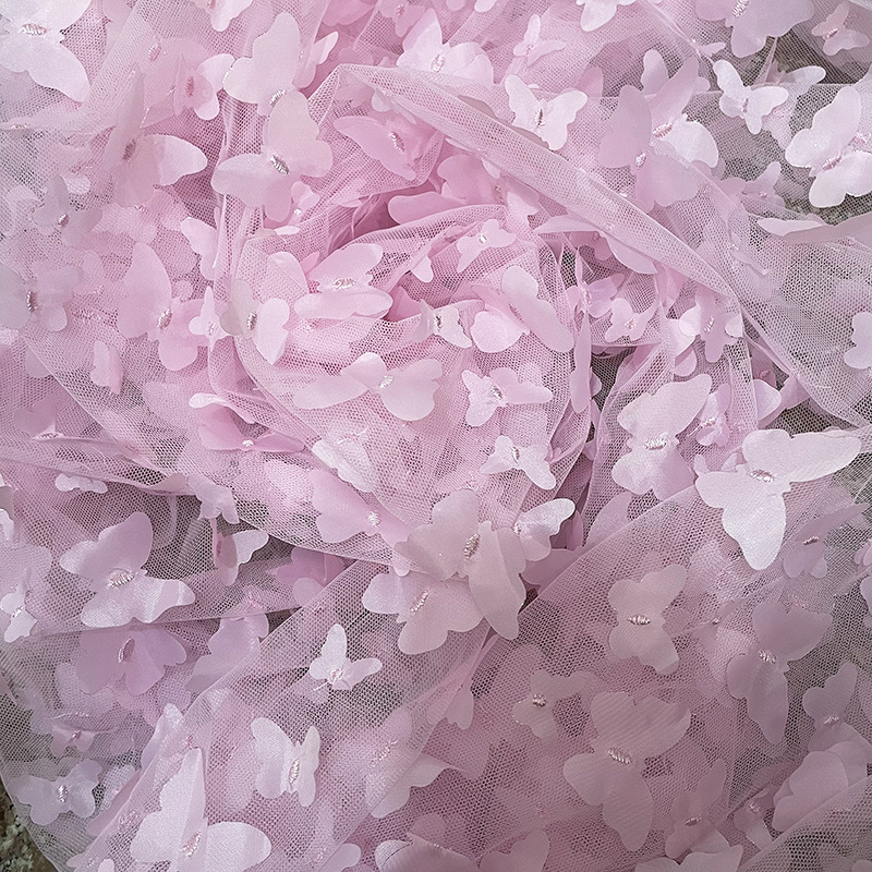 Venta caliente transfronteriza bordado 3D tridimensional gradiente mariposa tela de malla falda de los niños muñeca hilo foto decoración suministros