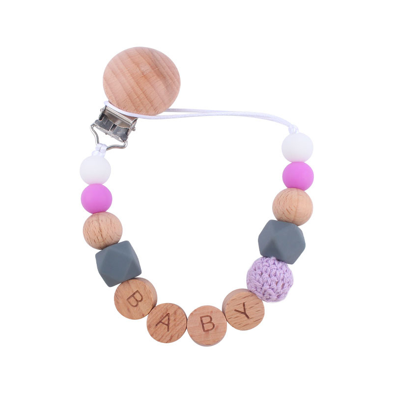 Nuevos suministros para bebés Clip de haya cadena anti-caída calmante bebé cuentas de silicona DIY nombre pezón cadena anti-caída
