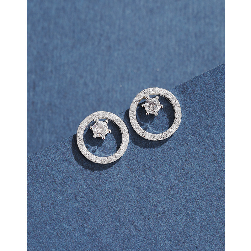 925 plata esterlina nicho aretes coreanos aretes redondos de piedra de microcromo simple de alta calidad aretes circulares