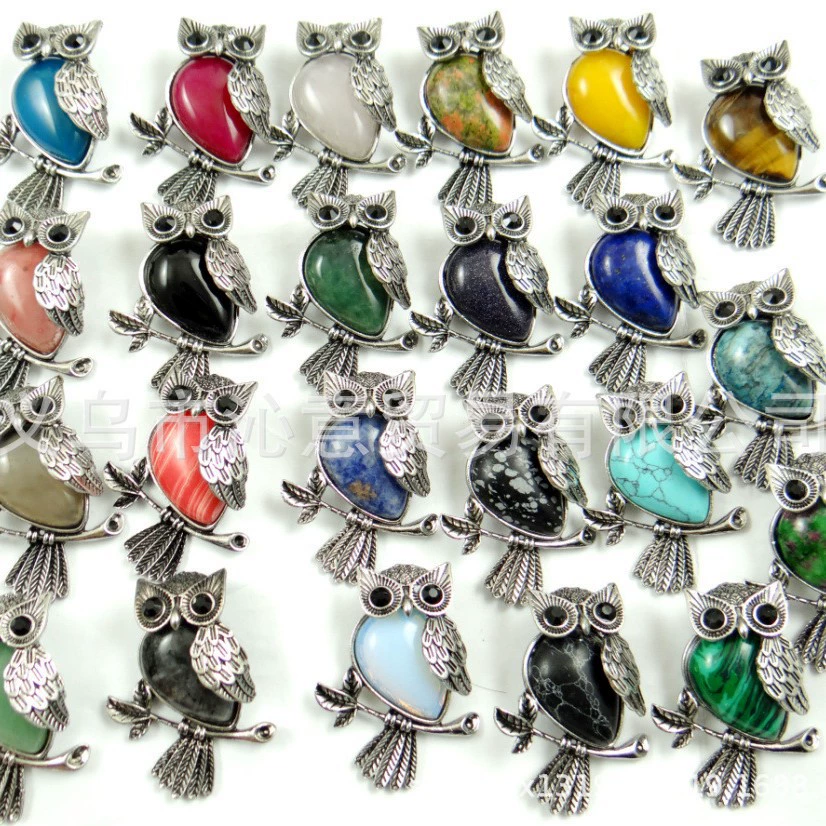 Прямые продажи с фабрики, натуральный камень, кристалл, агат, сова, кулон из сплава, инкрустированный драгоценным камнем, кулон, ожерелье, аксессуары, партия