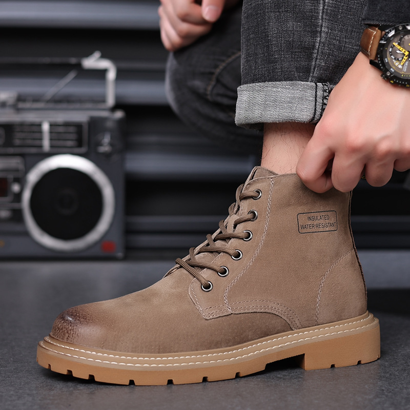 Men's soft leather ankle boots High help desert yellow boots hipster men's shoes_voghion.com