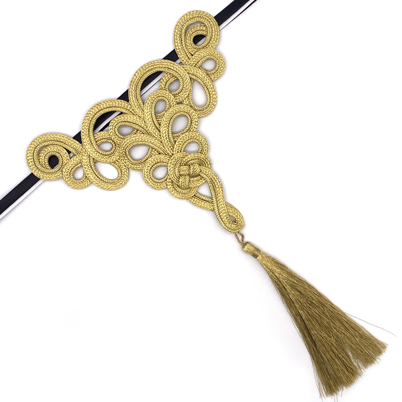 柏熙服装辅料手工编织金色双耳古钱中国结流苏穗子装饰盘扣批发