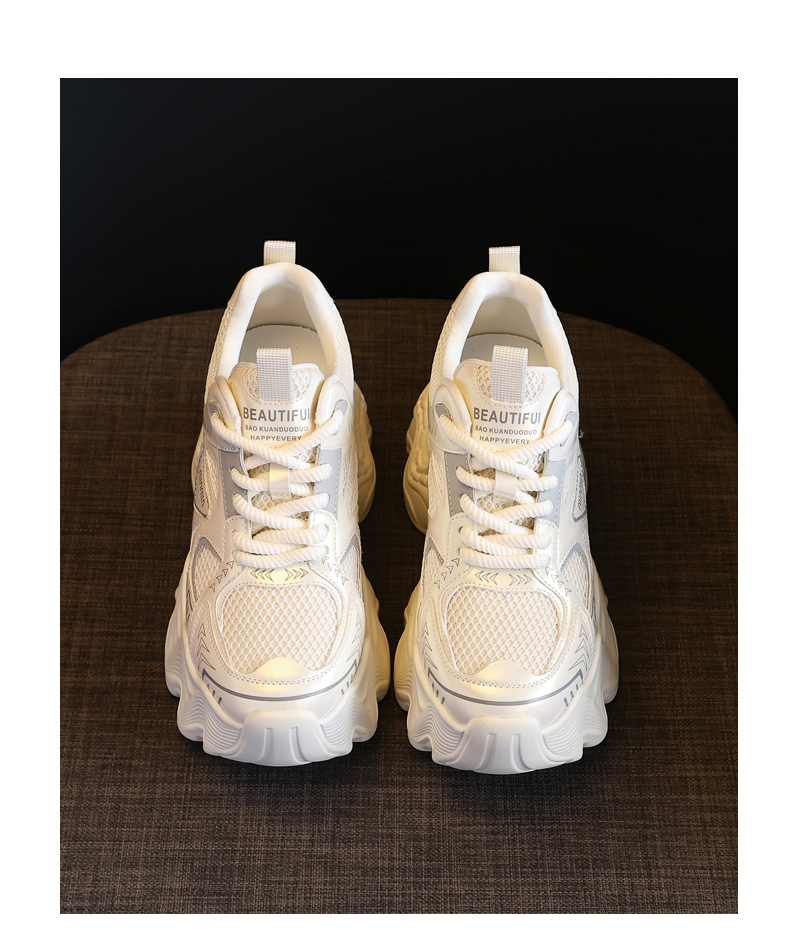 Giày thể thao nữ đế dày tăng chiều cao lưới thoáng khí phong cách dad sneaker — Màu be chi tiết 22