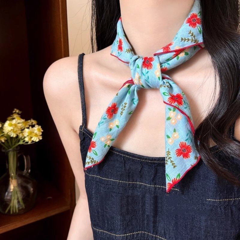 夏の新スタイル! 花柄シルクスカーフレディースホリデースタイルファッション高級装飾スカーフユニークなニッチデザインベルト|undefined