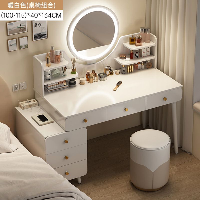 100-115cm Yunxi 흰색 6단 서랍 조명 + 부드러운 의자