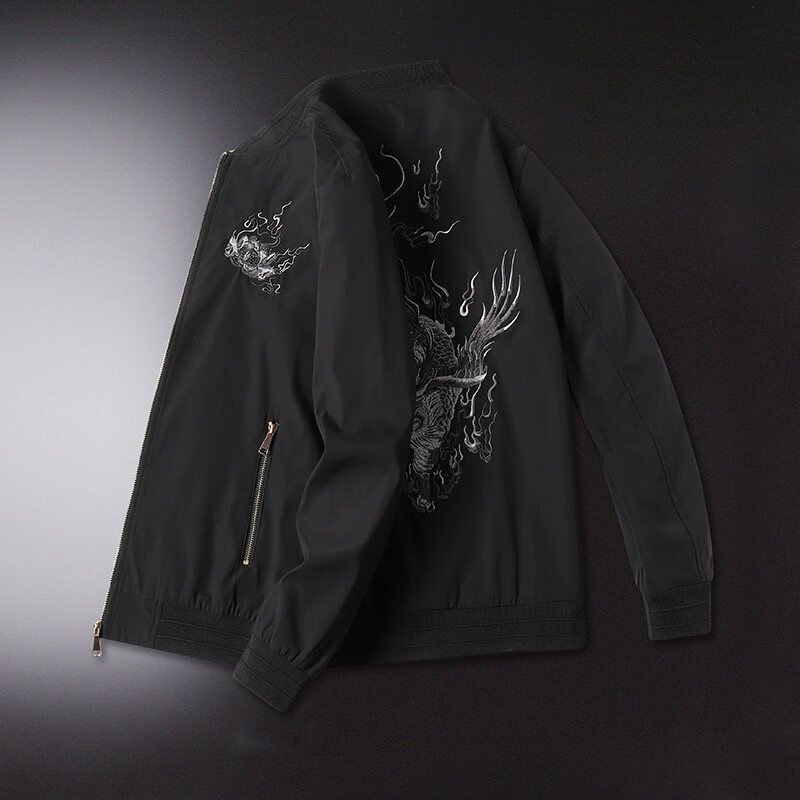 秋季新款棒球服麒麟刺绣国潮外套男潮牌夹克棒球领飞行服潮流百搭|undefined