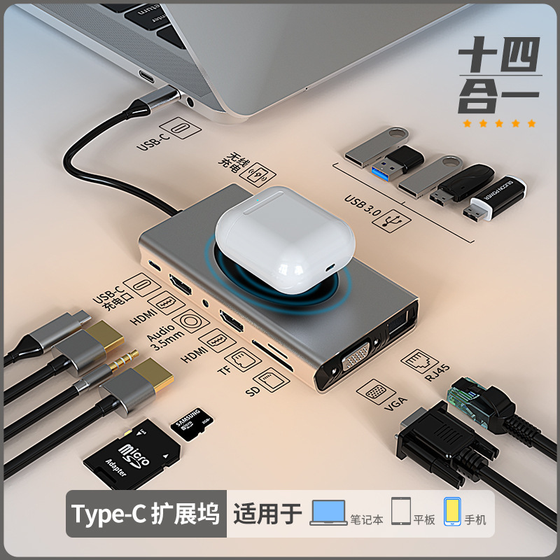 フォーティーンインワン Type-C ドッキング ステーション高解像度デュアル HDMI 異なるディスプレイ画面投影ノートブック多機能ドッキング ステーション|undefined