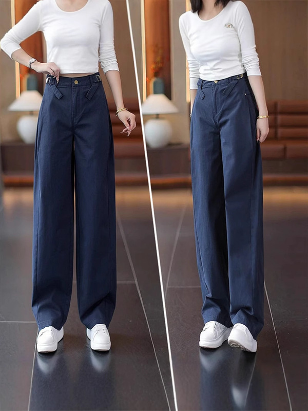 纯棉阔腿工装裤女2025秋季新款高腰休闲裤春秋直筒弯刀裤抖因同款|undefined