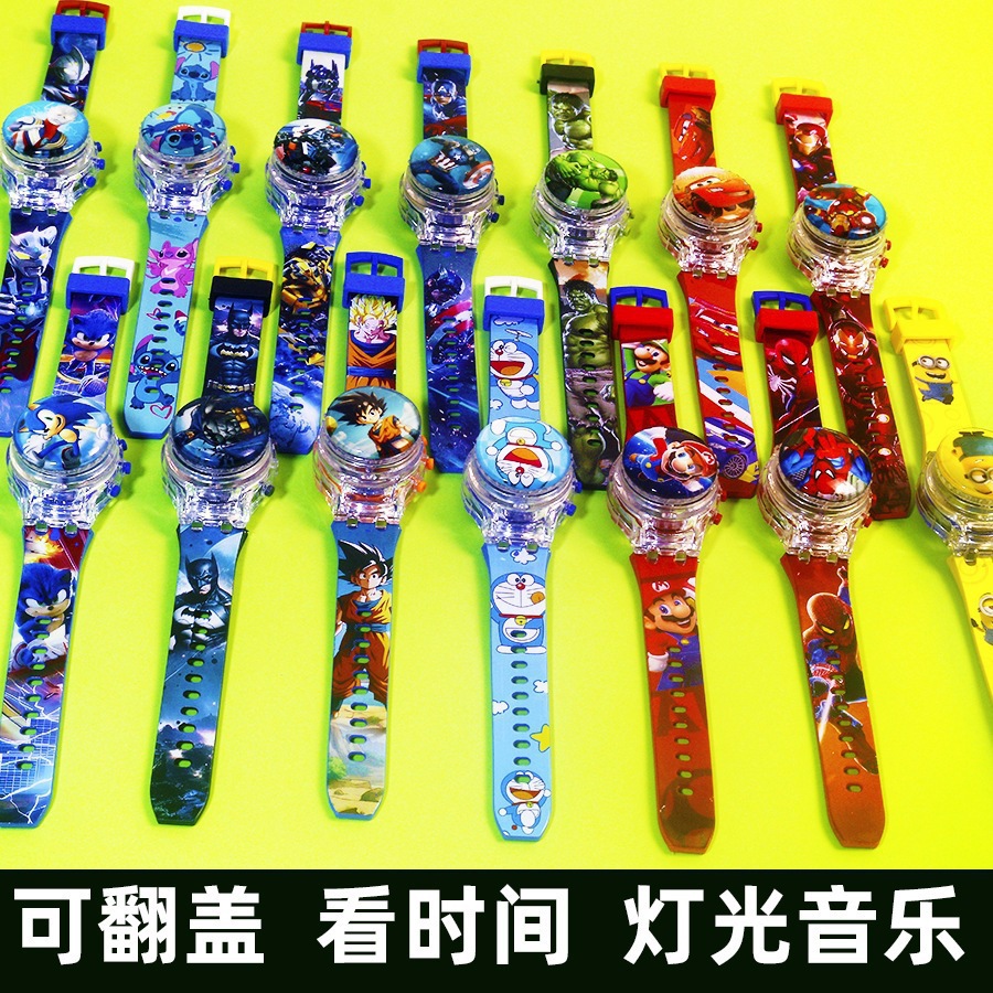 Ultraman Stitch Rotating Flip Cover Light and Music Watch, Electronic Gyro Cartoon Watch with Rotating Cover for Stress Relief