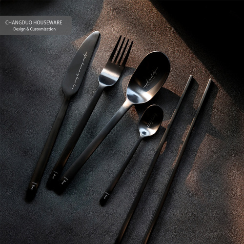 Simple industrial style stainless steel electroplated titanium black Western food chop knife soup spoon fork tea spoon coffee spoon chopsticks tableware