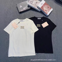 Mm25夏の新型万能百型ホットドリル文字シンプル丸首半袖tシャツ