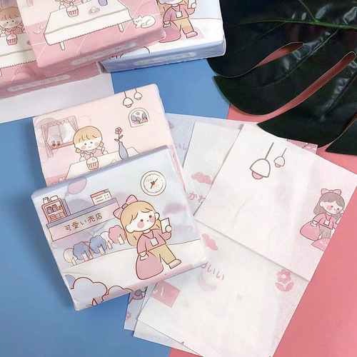 Cartoon Print Tissue Paper Portable Small Bag Colored Napkin Paper Girl Print Paper Household Tissue Paper Wholesale