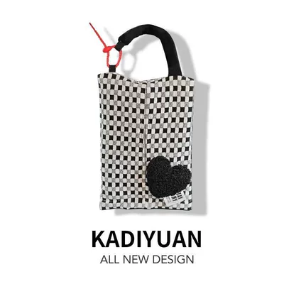 Car Tissue Bag Hanging Bag Car tissue box/set - no-specifications-black-and-white-plaid-black-plush-heart-hanging-tissue-bag