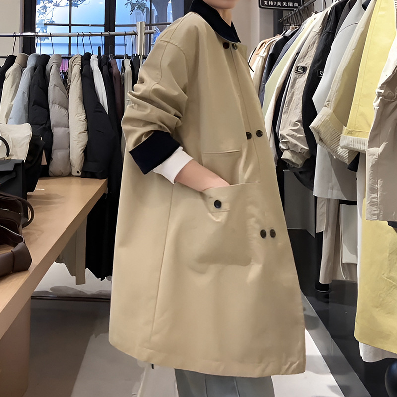 官图 2025春秋中长款拼接撞色风衣韩版宽松小个子显瘦休闲外套女|undefined