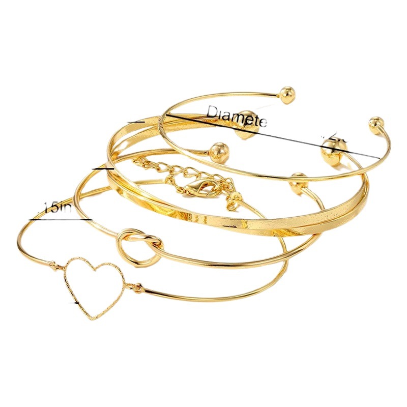 Europe and the United States cross-border alloy love knot bracelet set creative heart love geometric cross bracelet 4-piece set batch