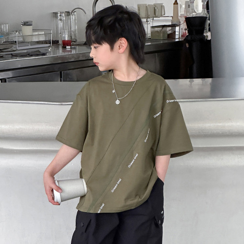 Boys summer short-sleeved T-shirt 2024 summer new style medium and large children's personalized high-end tops summer clothes trendy brand t