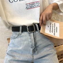 皮带女士简约百搭韩国时尚学生方扣腰带女韩版bf潮流裤带黑色休闲