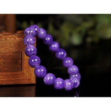 天然紫龍晶手鏈 天然水晶飾品查羅石紫龍晶圓珠手串批發 紫龍晶