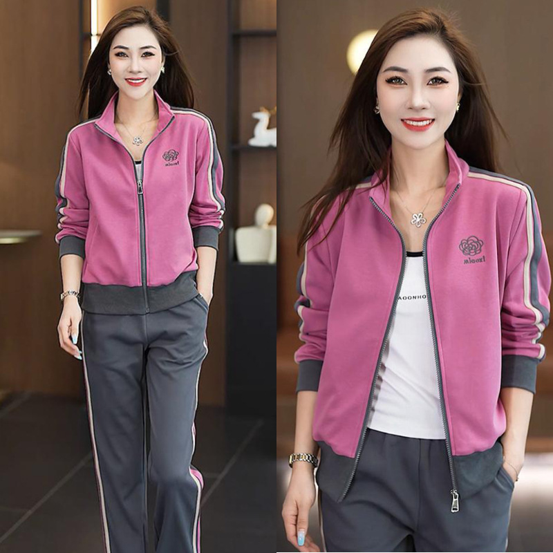 Casual Sports suit Women's 2024 Spring and Autumn New Mothers' Fashionable Color Stitching Loose Slimming Two-piece Set