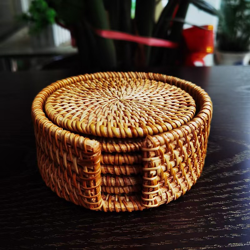 Cojín de taza de té tejido de caña artesanal, almohadilla de té tejida de hierba, almohadilla de taza de té, almohadilla de plato china, almohadilla de aislamiento térmico japonesa
