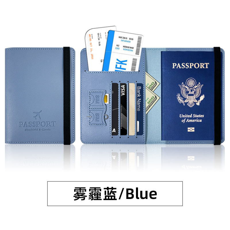 Protección de pasaporte transfronteriza multi-tarjeta, este conjunto de pasaporte de cuero grueso pu se puede fijar en bolsas de pasaporte de cuero LOGO.