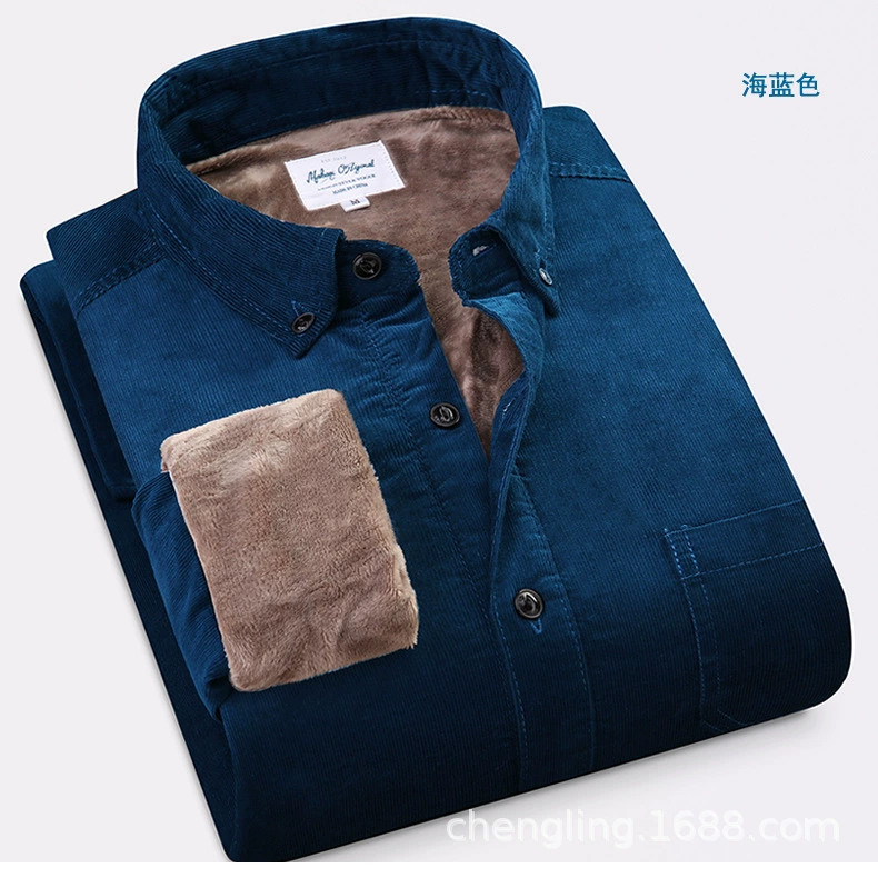Corduroy velvet down Jacket, warm colour green shirt