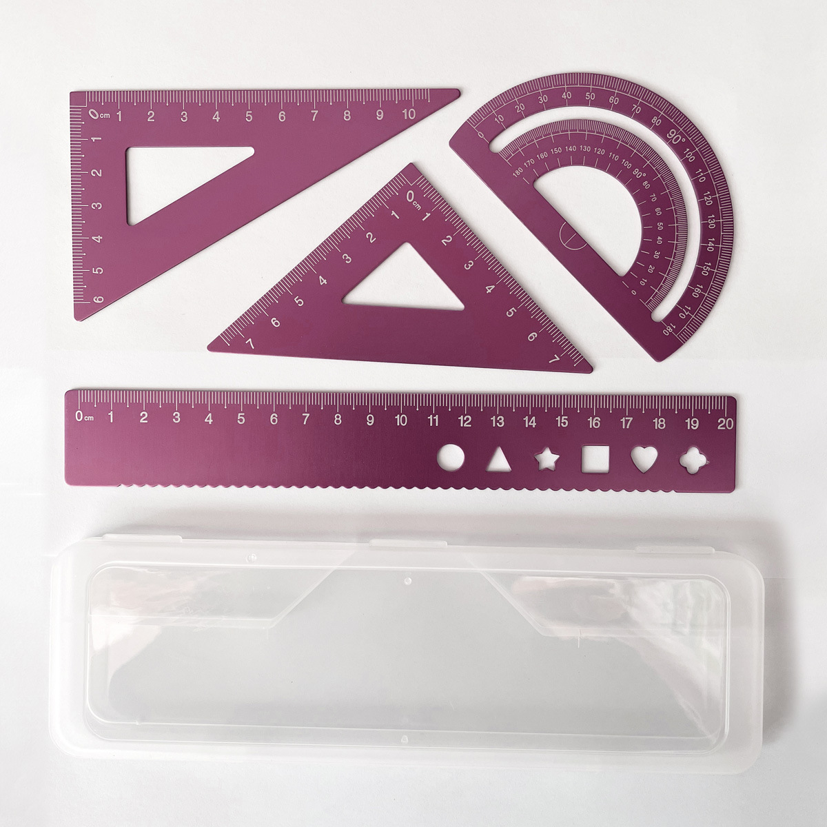 Juego de reglas metálicas, juego de cuatro reglas de aleación de aluminio, grabado láser, regla recta y regla triangular para estudiantes de primaria y secundaria, personalización de regalos