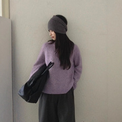 2025秋冬韩版温柔风后背蕾丝贴布纯色套头毛衣女宽松软糯时尚上衣