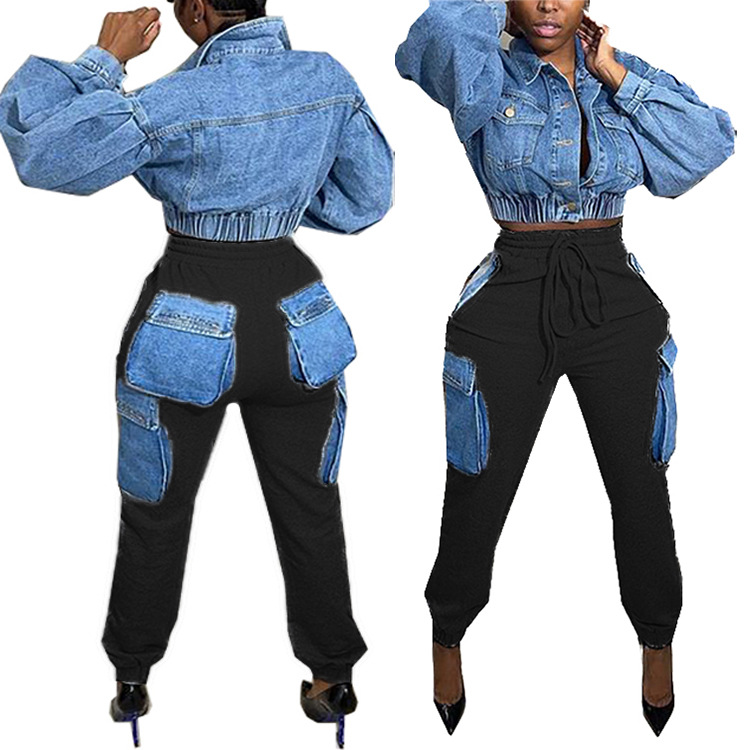 Ropa de mujer Mono vaquero de cintura alta con bolsillos grandes y estilo urbano para mujer_voghion.com