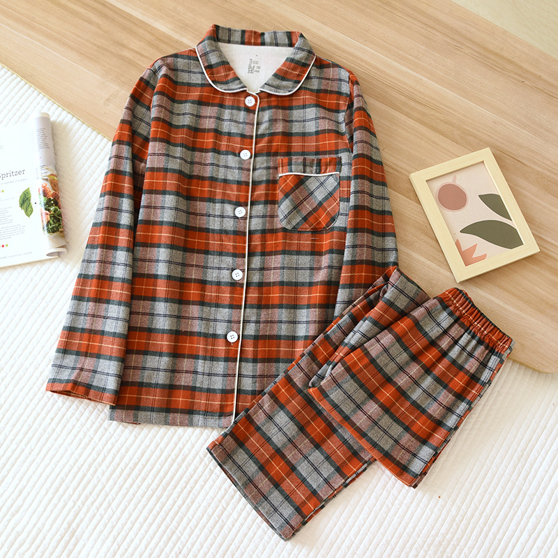 LYZオレンジ大格-スエードパジャマ