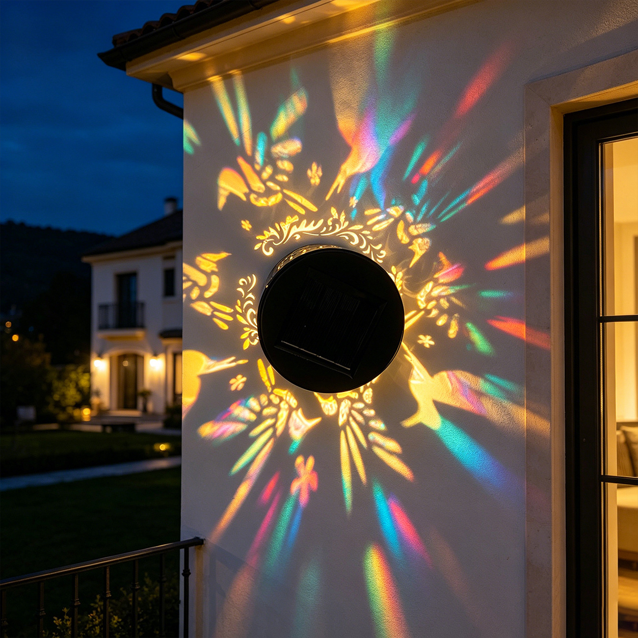 Lámpara de pared solar decorativa para jardín y patio, con proyección de mariposas y colibríes, de hierro forjado, colorida, para exteriores, tipo downlight.