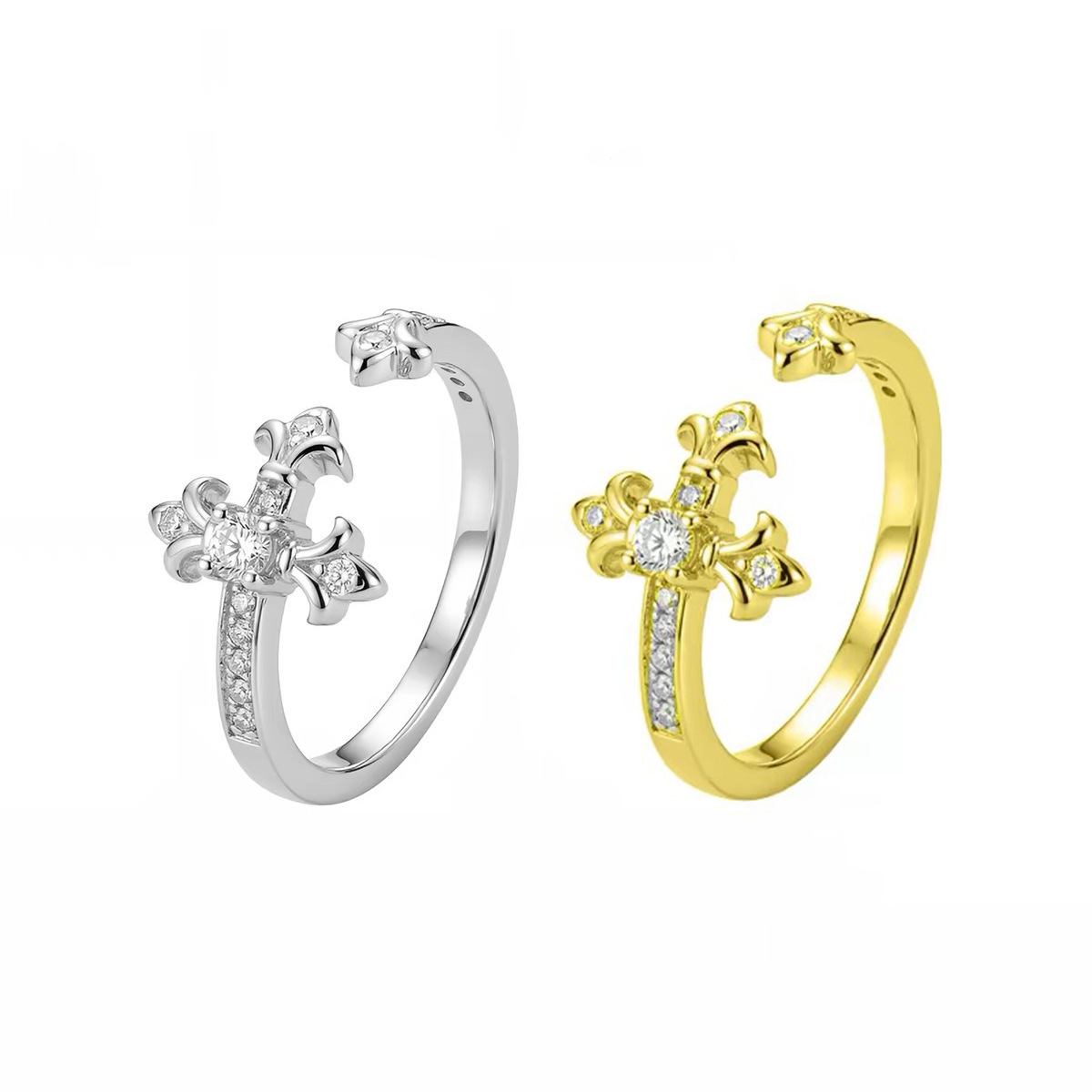 S925 Sterling Silver Cross Flower Ring Unisex