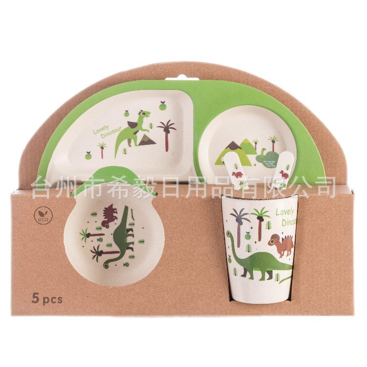 Juego de vajilla infantil creativo de fibra de bambú, juego de cinco piezas con plato dividido para alimentos complementarios, tazón de dibujos animados para bebés de jardín de infantes, venta al por mayor. image 71