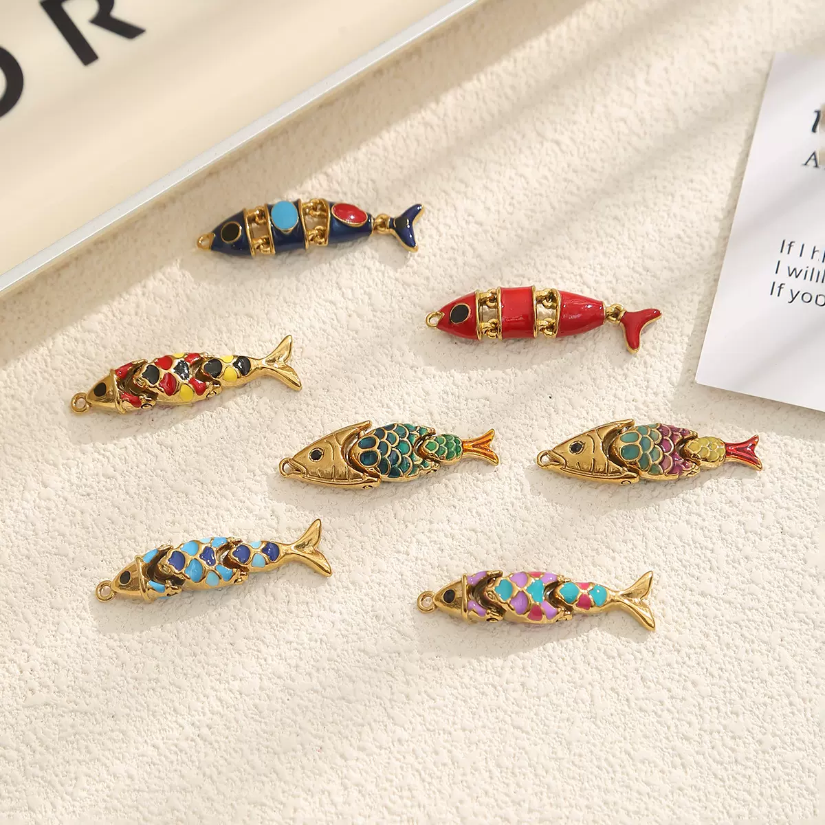 多彩滴油可活动鱼形吊坠不锈钢金鱼挂件DIY 手链项链饰品配件批发