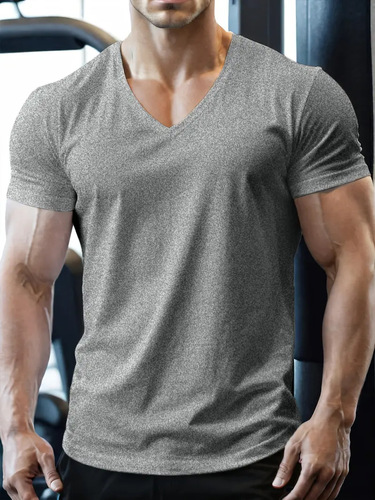 Amazon's popular men's V-neck quick-drying casual T-shirt breathable, absorbent, sweat-wicking, high-elastic, sports fashion V-neck short sleeves