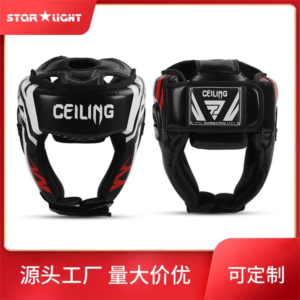 Ceiling Boxing Headgear Thickened Muay Thai Fighting Sanda Helmet for Adults and Children with One-Piece Molded Inner Liner