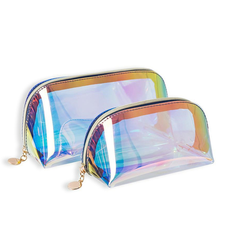 Bolsa de cosméticos personalizada estilo ins transparente y simple bolsa de concha de TPU coreana nueva bolsa de almacenamiento de maquillaje semicircular láser