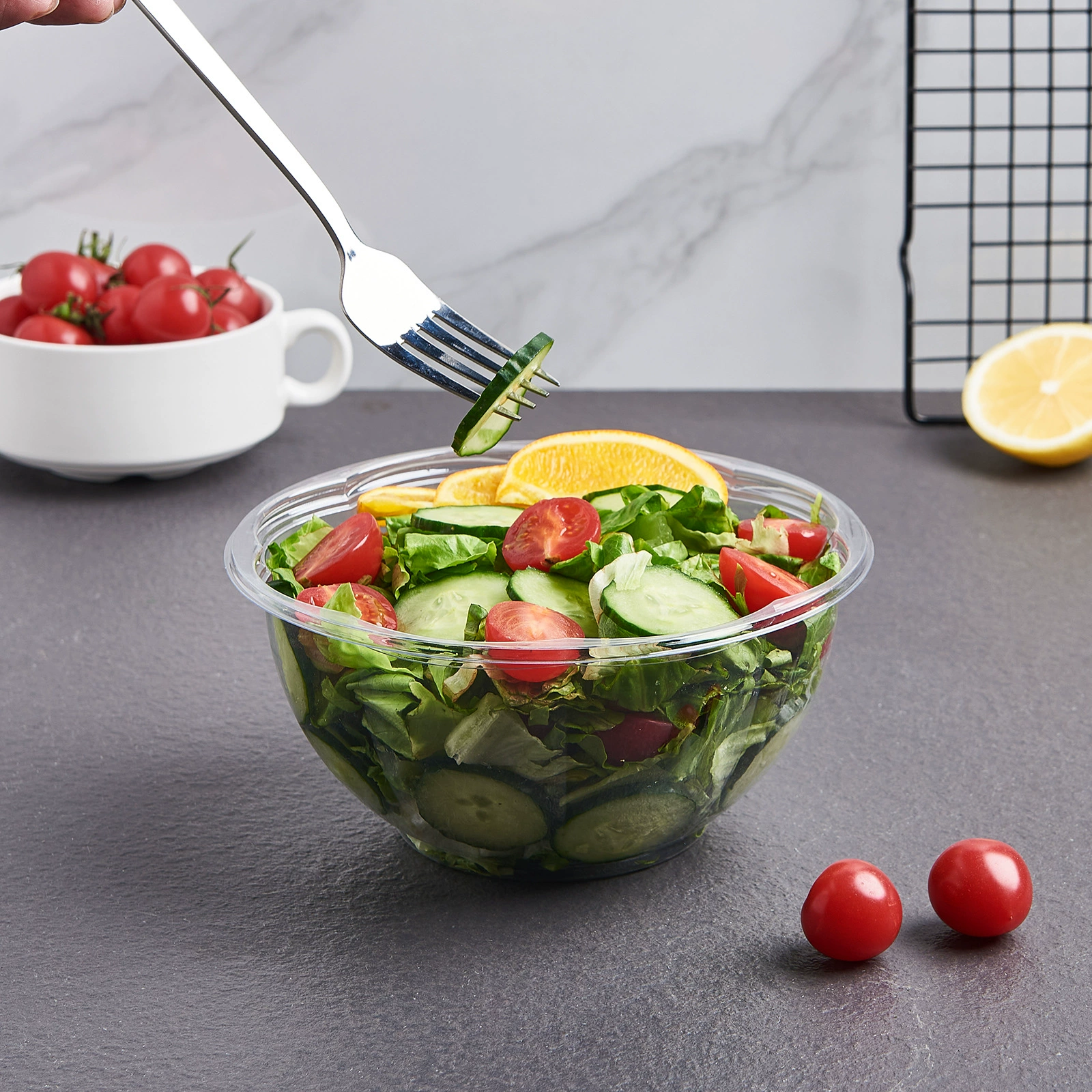 Fuling в наличии Блистер Одноразовая Салатница PET18/24/32/48oz Одноразовая чаша цветения сливы с крышкой