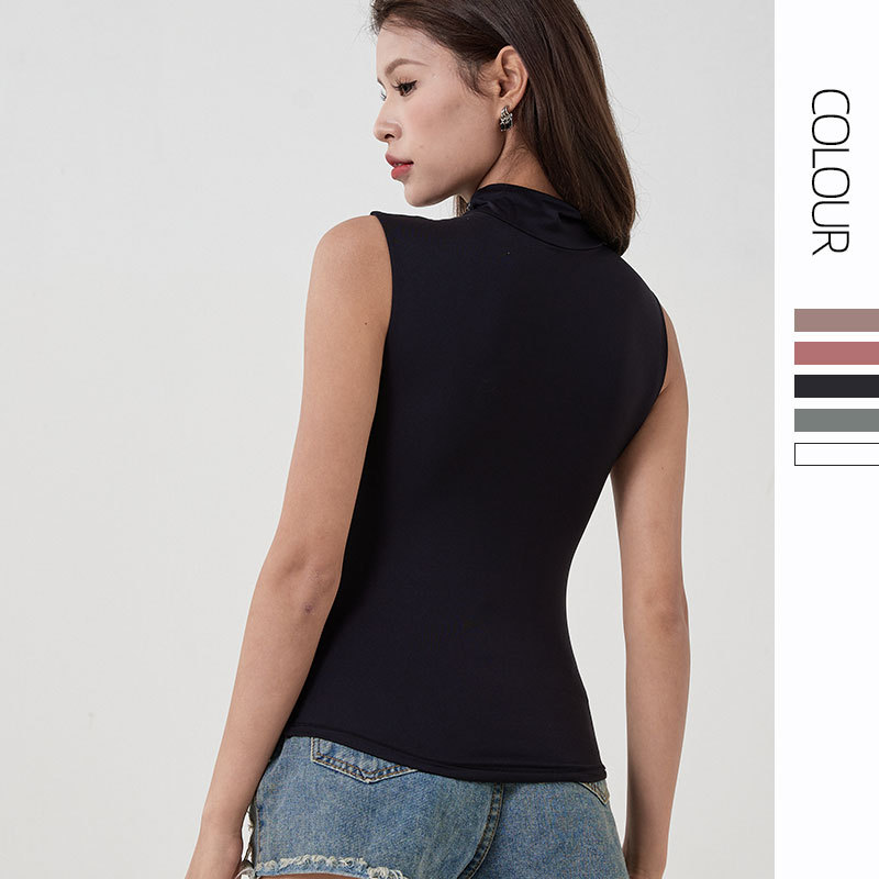 2024 nueva camisa de fondo suave de nube de doble capa sin mangas de cuello alto, camisa de fitness deportiva de yoga elástica ajustada