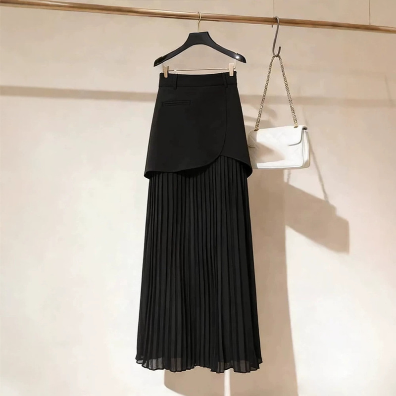 Black Patchwork Skirt for Women 2026 New Style, Stunning and Very Attractive, Professional Design, Mid-Length A-Line Skirt for Spring
