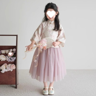 Girls Summer New Chinese Suit 2025 Spring New Baby Han Dynasty Kidsren's Female Mesh Skirt Two-Piece Set