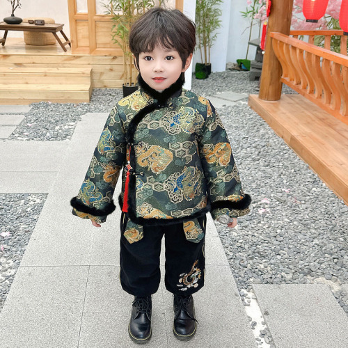 Boys New Year's greetings clothes thickened children's boys baby New Year's clothing Tang suit Chinese style Hanfu suit
