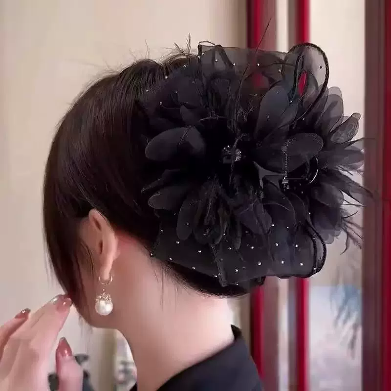 Peony Flower Hair Clip (Crab Pin) — Large Decorative Hair Grip, Black or Coffee, High-Quality
