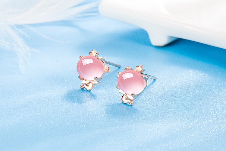 Fashion Cat Copper Ear Studs Inlay Natural Stone Copper Earrings 1 Pair